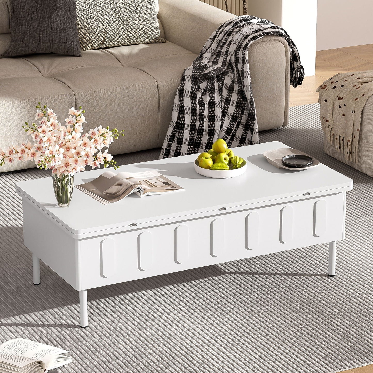 Lift Top Coffee Table with 2 Drawers and Hidden Storage for Living Room