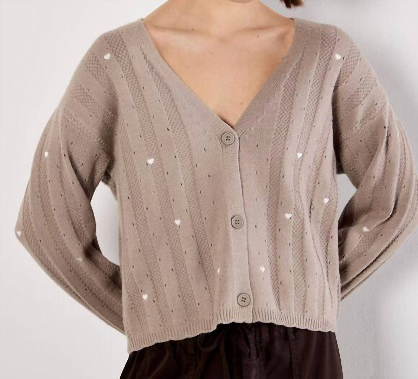 Apricot - Embroidered Hearts Cardigan