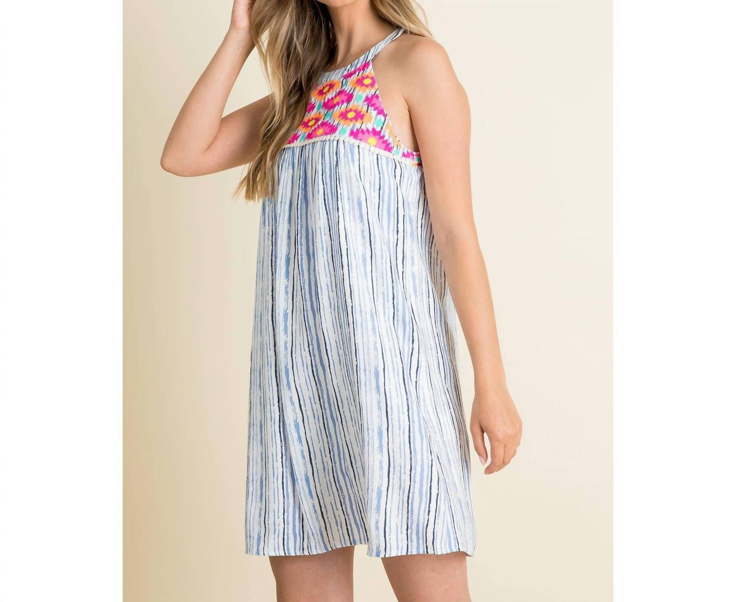 Thml - Stripe Embroidered Halter Dress