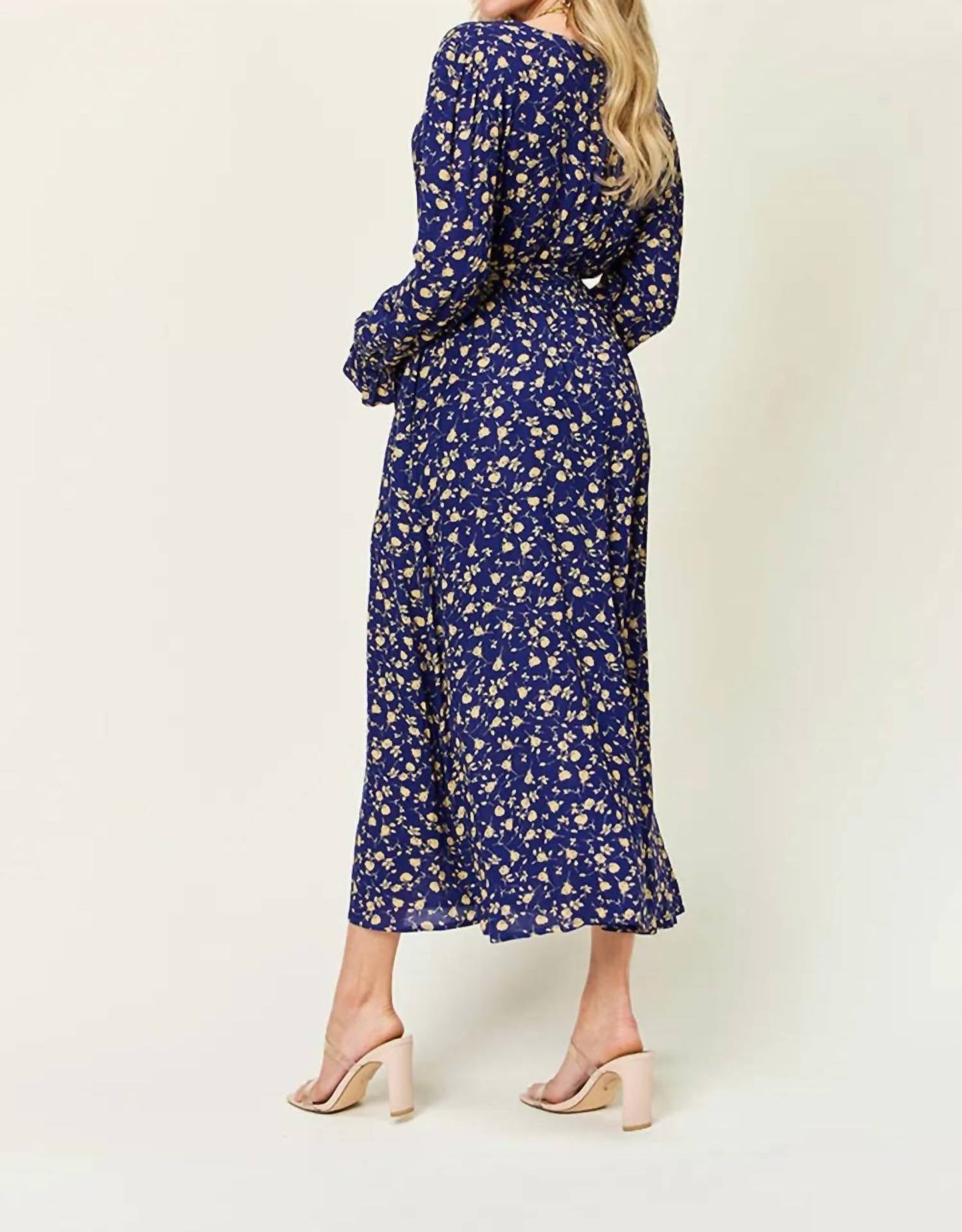 Double Take - Women's Full Size Tie Back Flounce Sleeve Dress