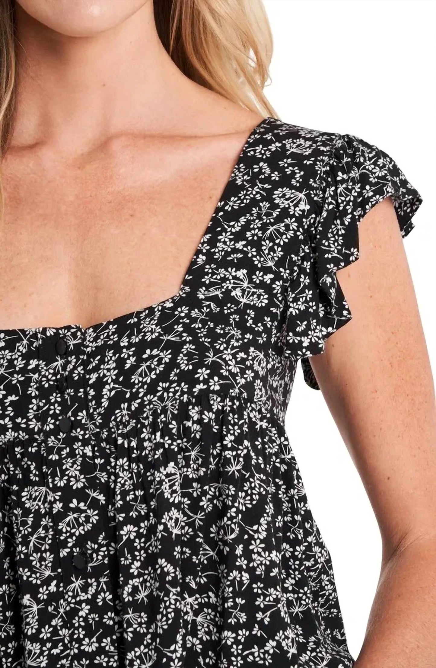 Cece - Floral Ruffle Sleeveless Top