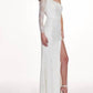 Rachel Allan - Asymmetrical Neck One Shoulder Long Sleeved Slit Evening Gown
