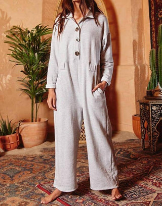 Bucketlist - French Terry Boxy Button Up Jumpsuit