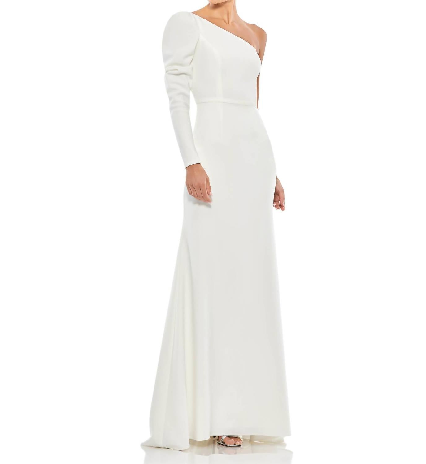 Mac Duggal - One-shoulder Gown With Dramatic Puff Sleeve And Thigh-high Slit