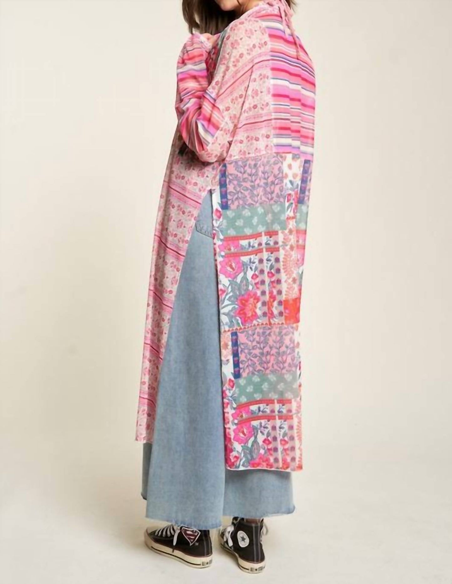 Davi & Dani - Mesh Print Mix Matched Button Front Cover Up