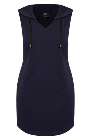 City Chic Navy Sleeveless Stretch Cotton Hoodie Dress