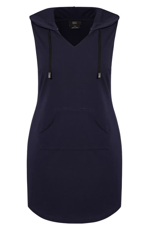 City Chic Navy Sleeveless Stretch Cotton Hoodie Dress