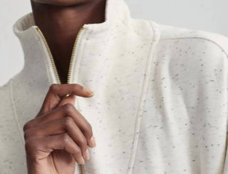 Varley - Moletom Hawley Half Zip Marfim Marrom Manchado