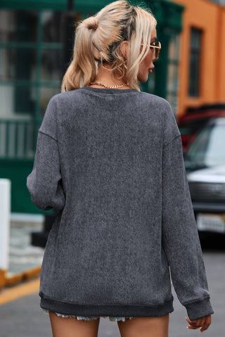 Lovesoft - Custom Solid Ribbed Knit Round Neck Pullover Sweatshirt