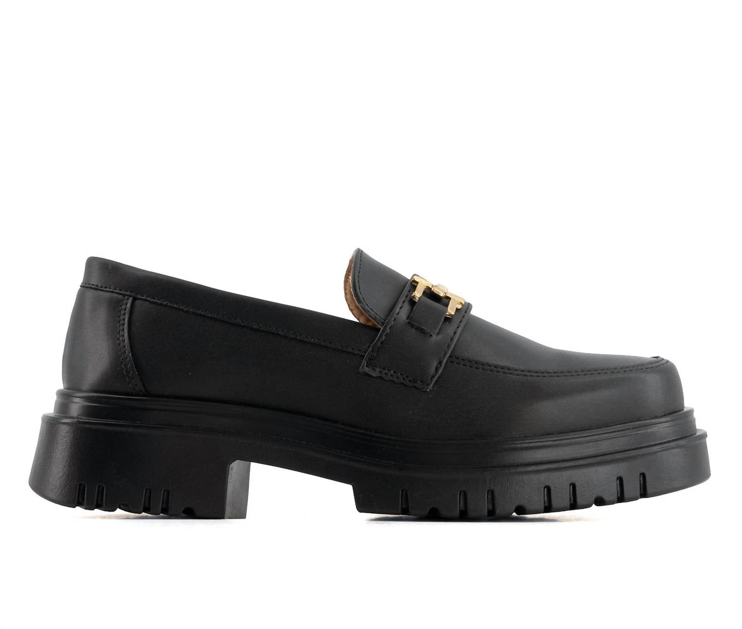 Andrea - Women's Black Penny Loafers With Golden Ornament