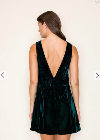 B.Right - Velvet Mini Dress With A V-back And Waist Ribbon