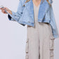 Vintage Havana - Denim Cropped Moto Jacket
