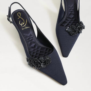 Sam Edelman - Scarpin Feminino Bianka Tecido Bico Fino Salto Baixo com Fivela e Salto Baixo