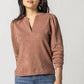 Lilla P - Shirred Long Sleeve Split Neck Top