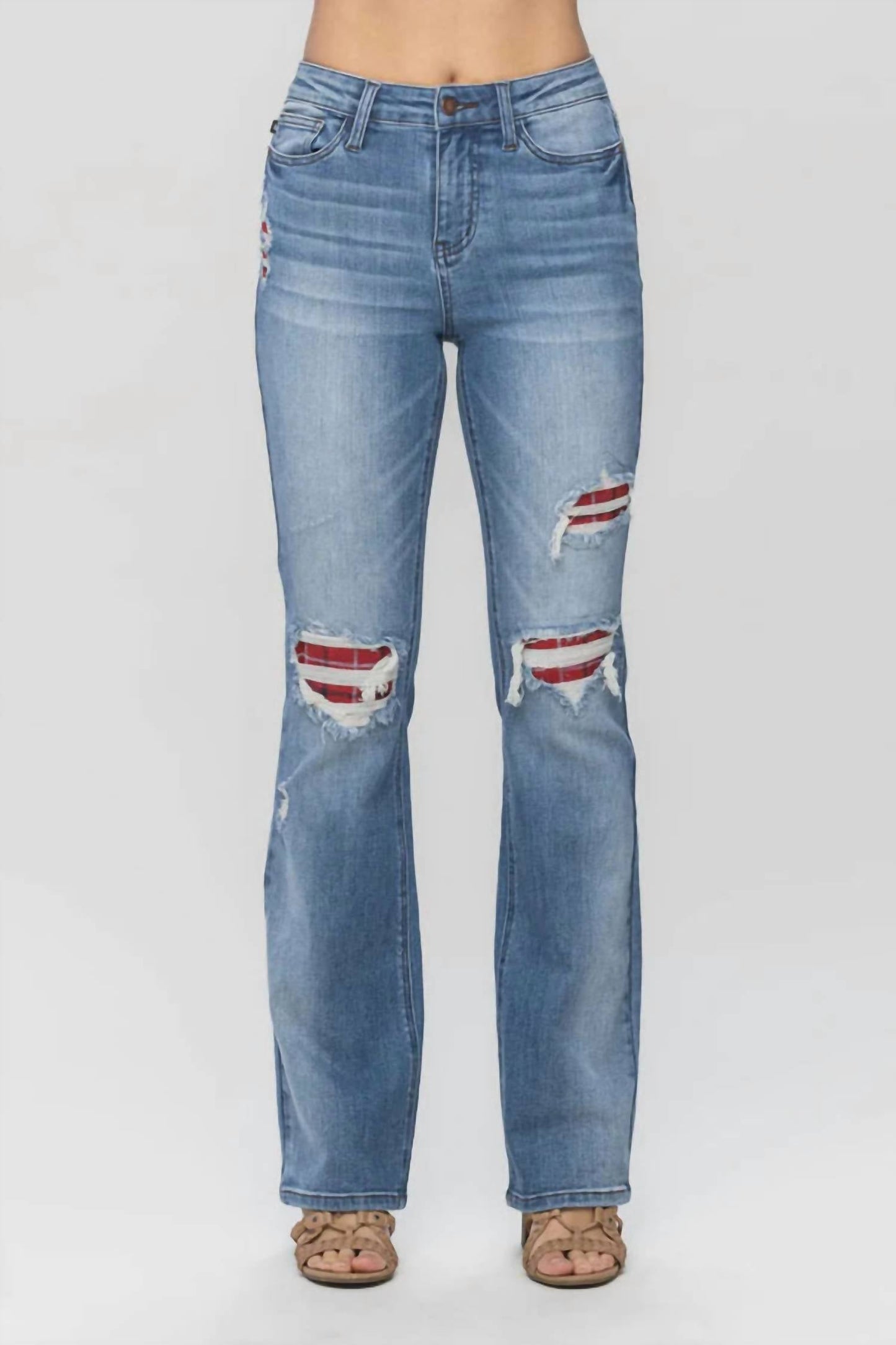 Judy Blue - Women's Mr Plaid Patch Detail Bootcut Jeans