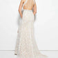 Mac Duggal - Beaded Lace Gown with High Side Slit