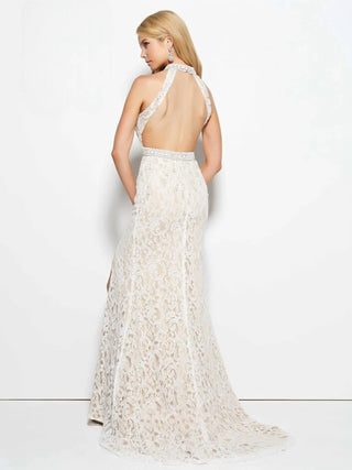 Mac Duggal - Vestido de renda com contas e fenda lateral alta