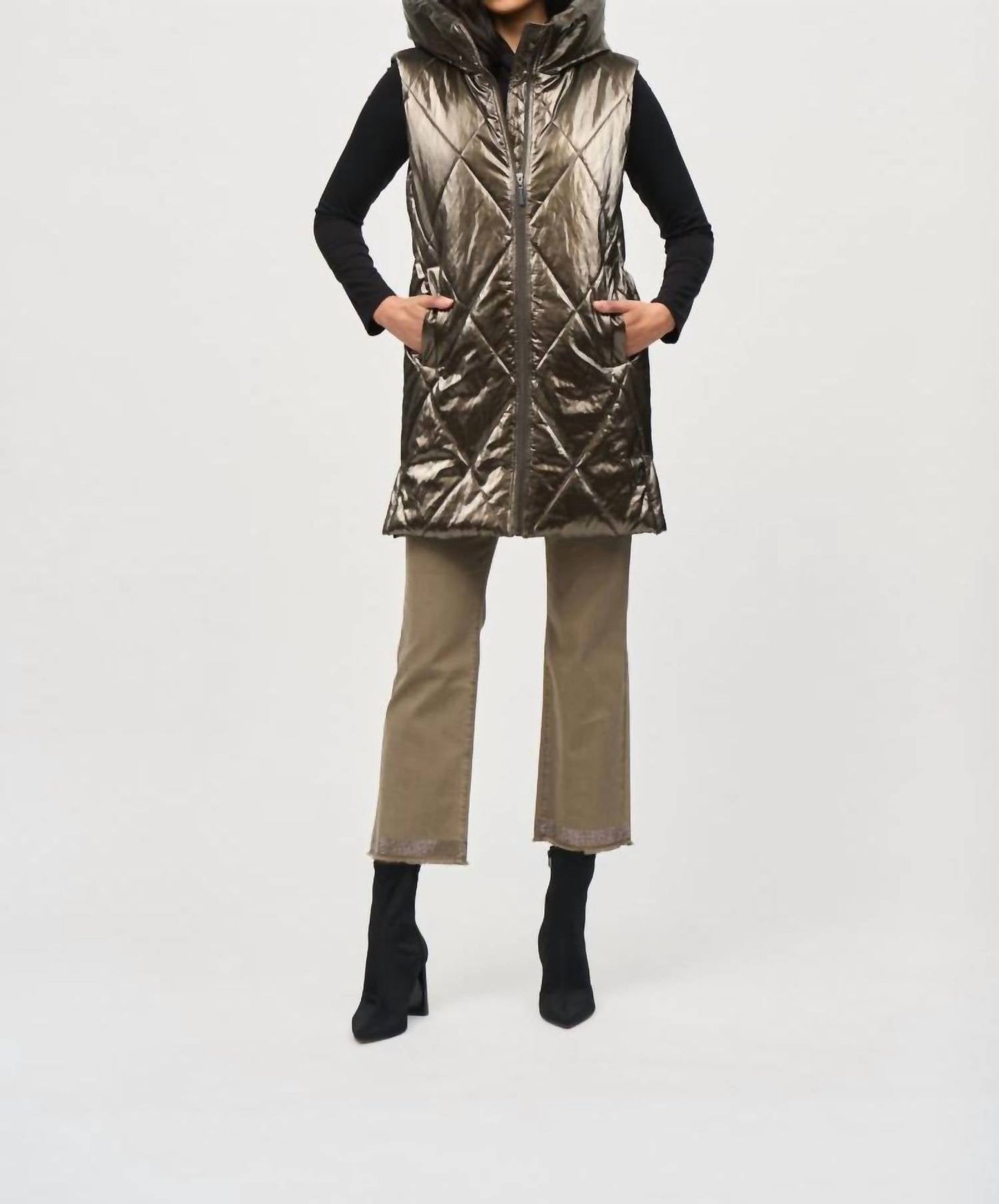 Joseph Ribkoff - Hooded Sleeveless Quilted Zip Front Puffer Vest