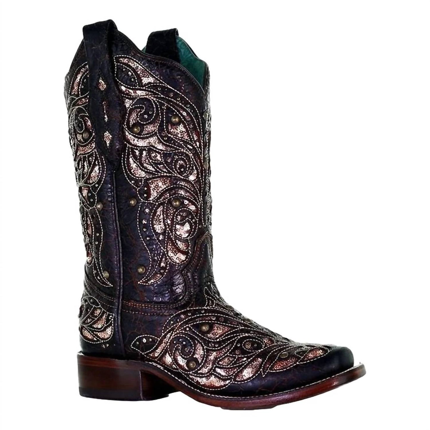 Corral - Women's Embroidered With Studs Honey Square Toe Boots