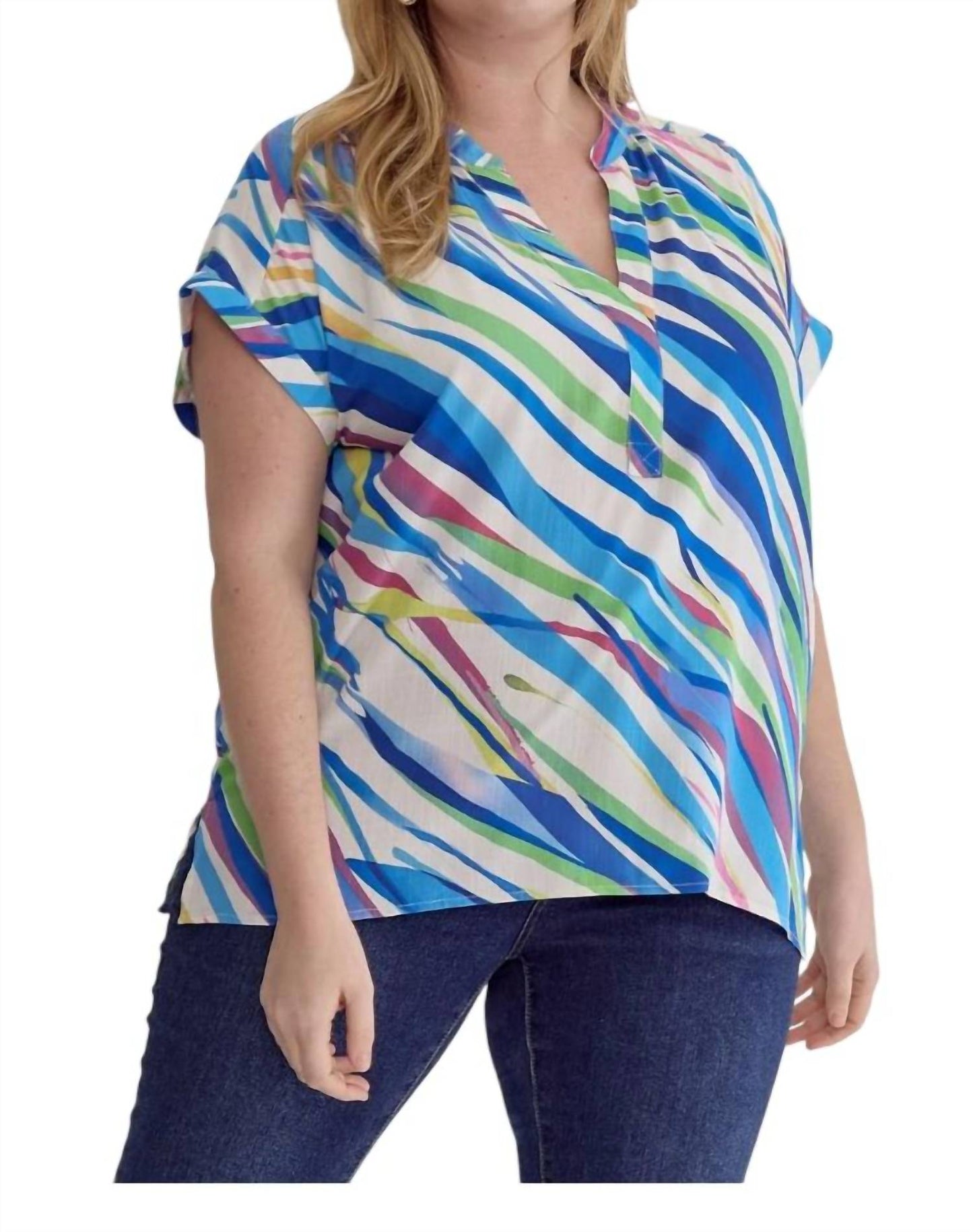 Entro - Tiger Print V-Neck Top - Plus