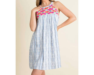 Thml - Stripe Embroidered Halter Dress