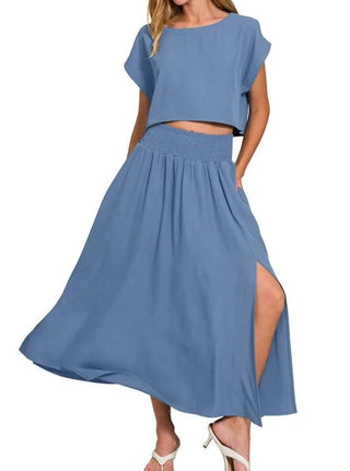 Trendsi - Conjunto de saia e camiseta cropped Zenana Heavy Woven Span