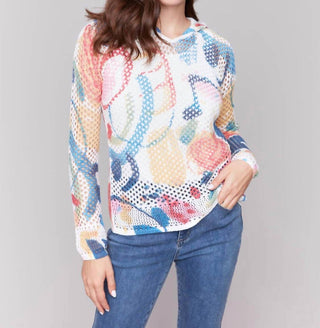Charlie B - Printed Fishnet Crochet Hooded Sweater