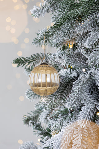 Set of 2-Beige Glass & Cane Ornament Ball – 5.4-Inch Decorative Holiday Accent