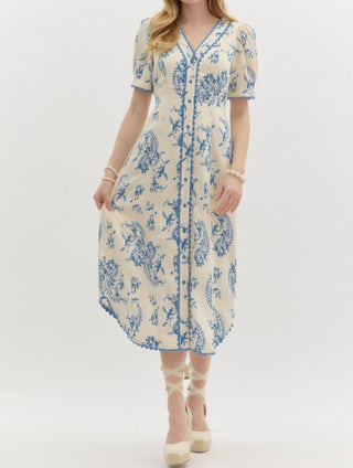 Entro - Vintage Midi Dress with button front and tie