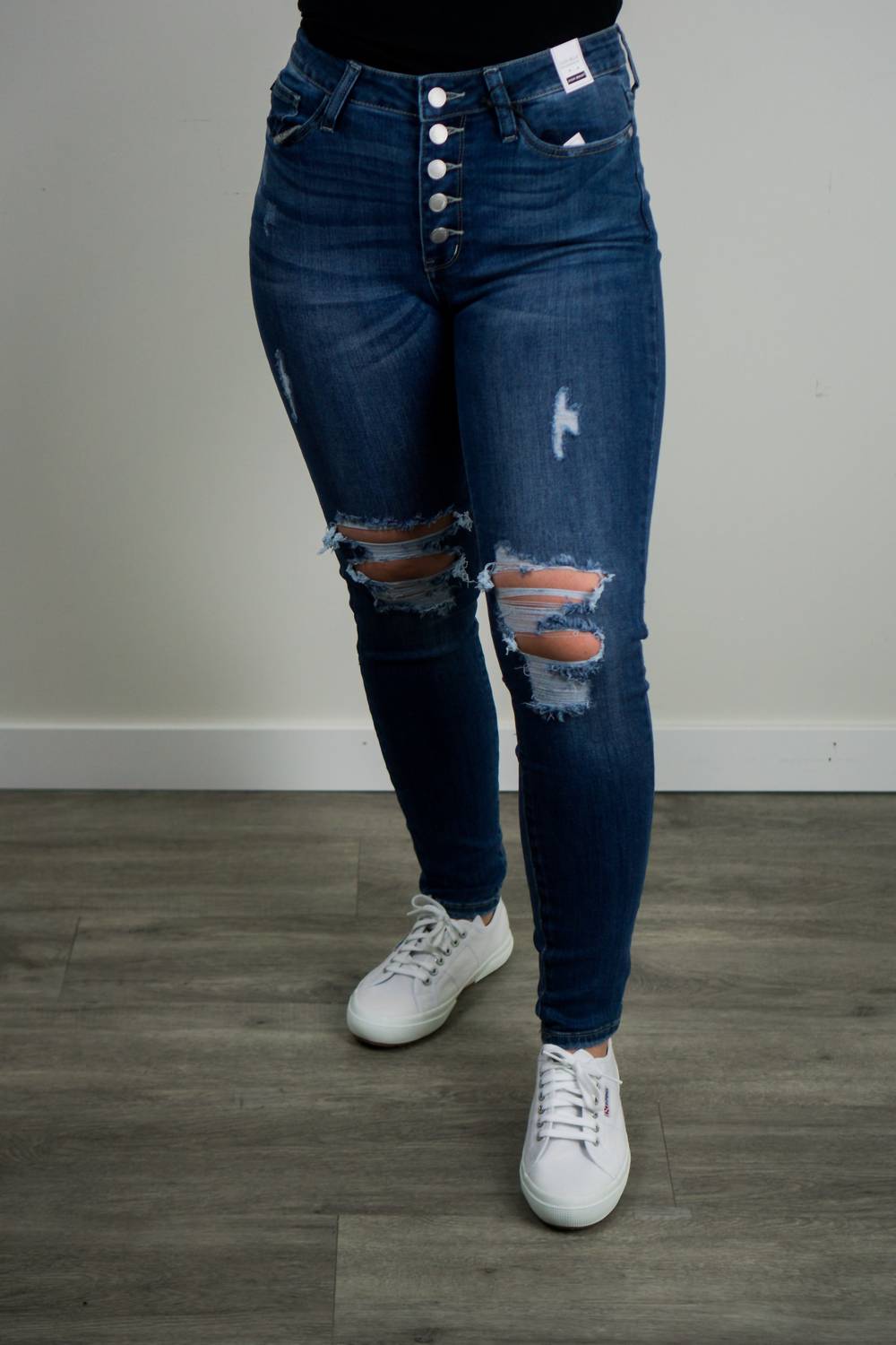 Judy Blue - Women's High Rise Button Fly Cuffed Skinny Jeans