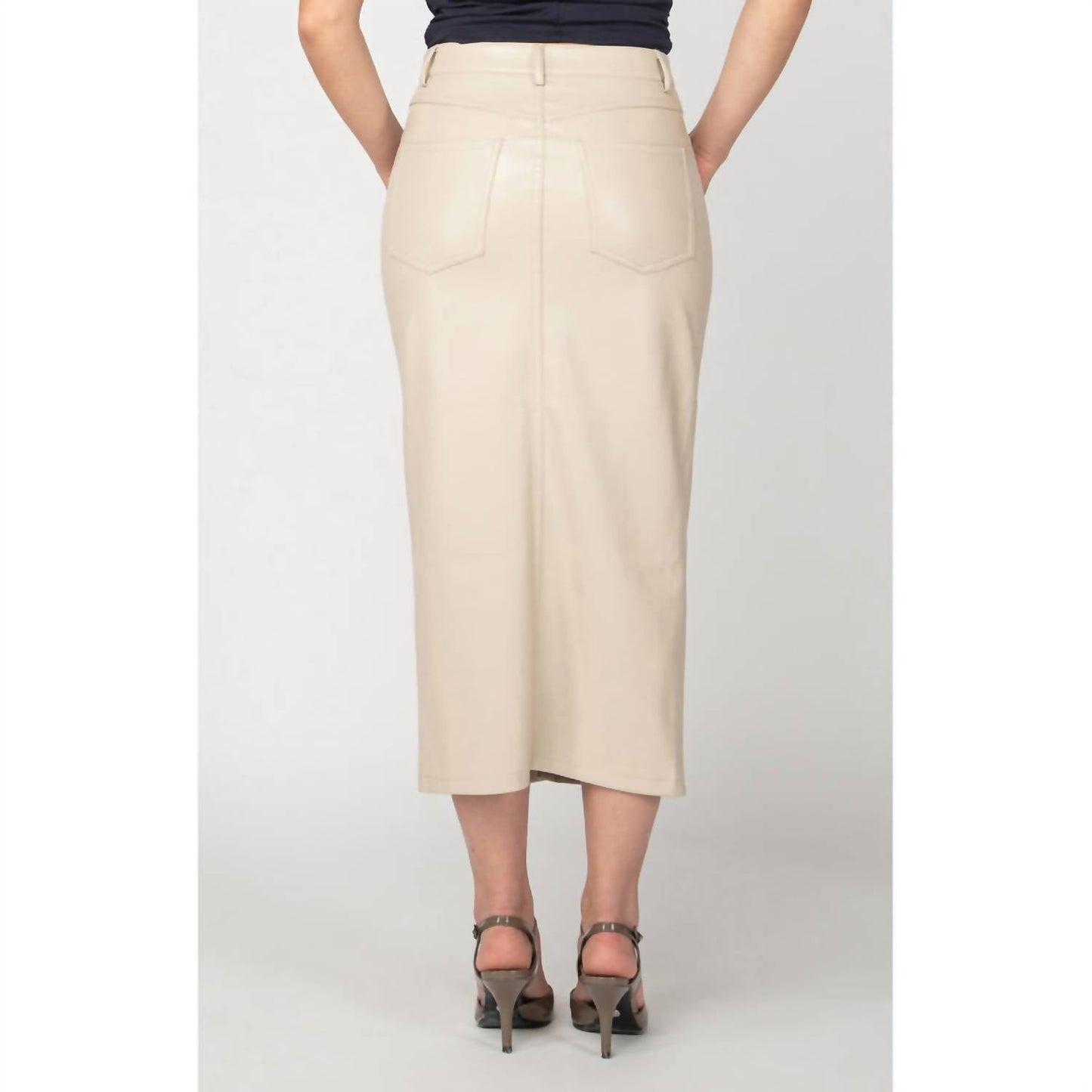Black Tape - FAUX LEATHER MIDI SKIRT