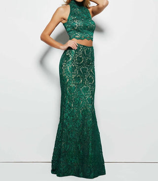 Mac Duggal - Vestido de renda de duas peças com decote halter