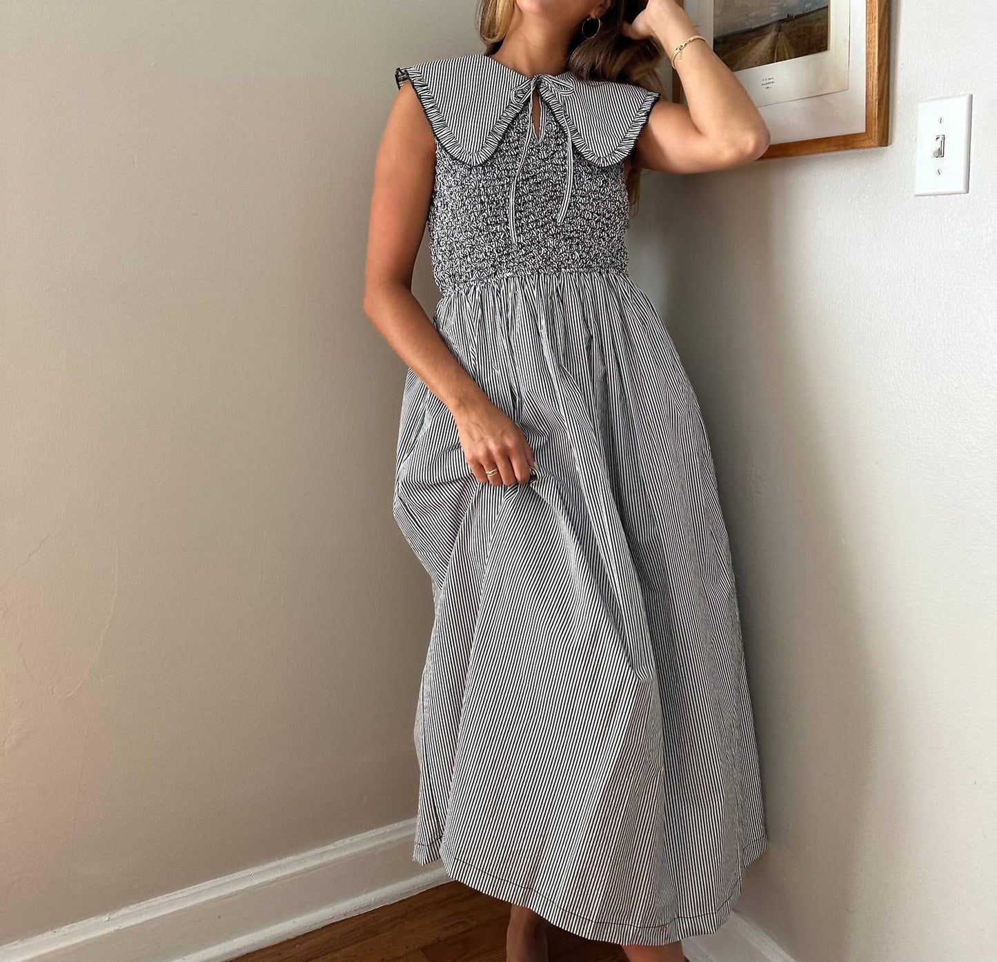 Sofie The Label - Ava Pinstripe Collared Tank Midi Dress