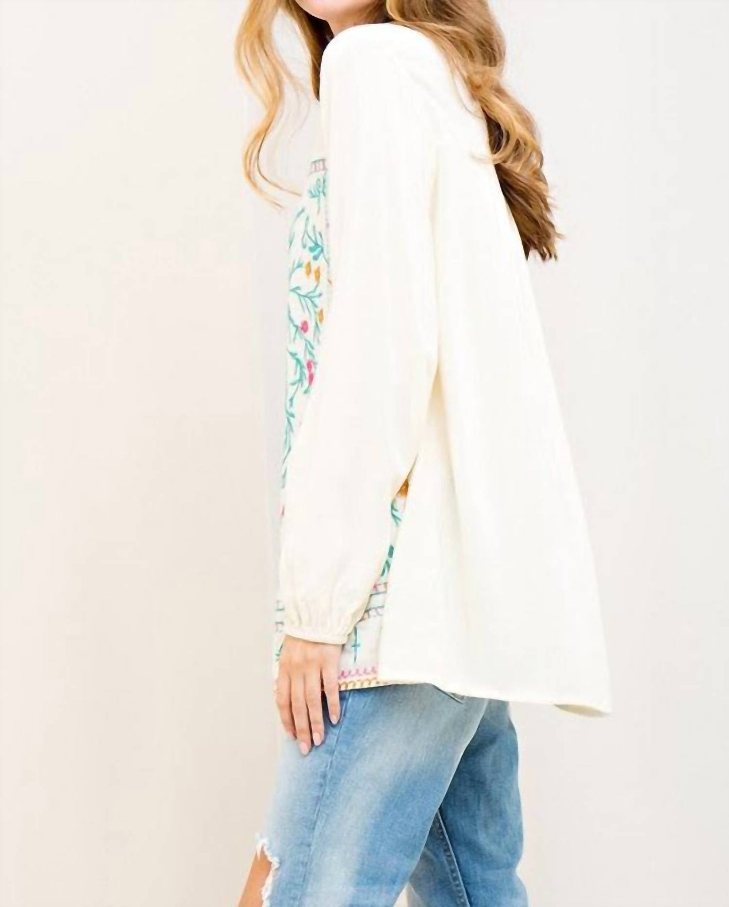 Entro - Floral Embroidered Tunic Blouse