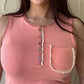 Pol - Button Front Tank With Lace Detail