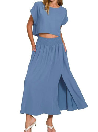 Trendsi - Conjunto de saia e camiseta cropped Zenana Heavy Woven Span