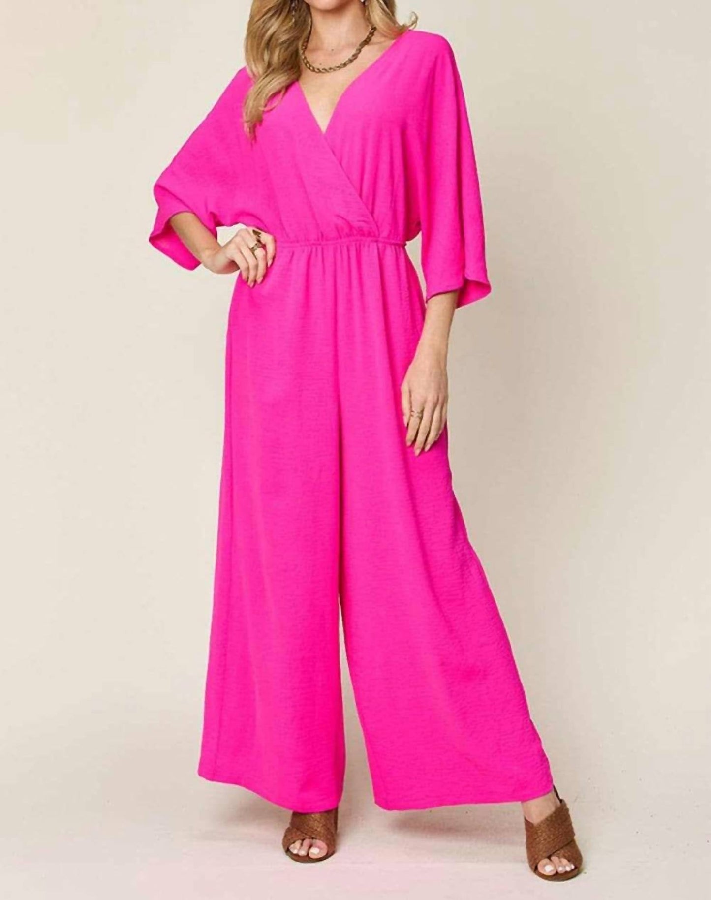 Double Take - Chic Surplice Wide Leg Jumpsuit
