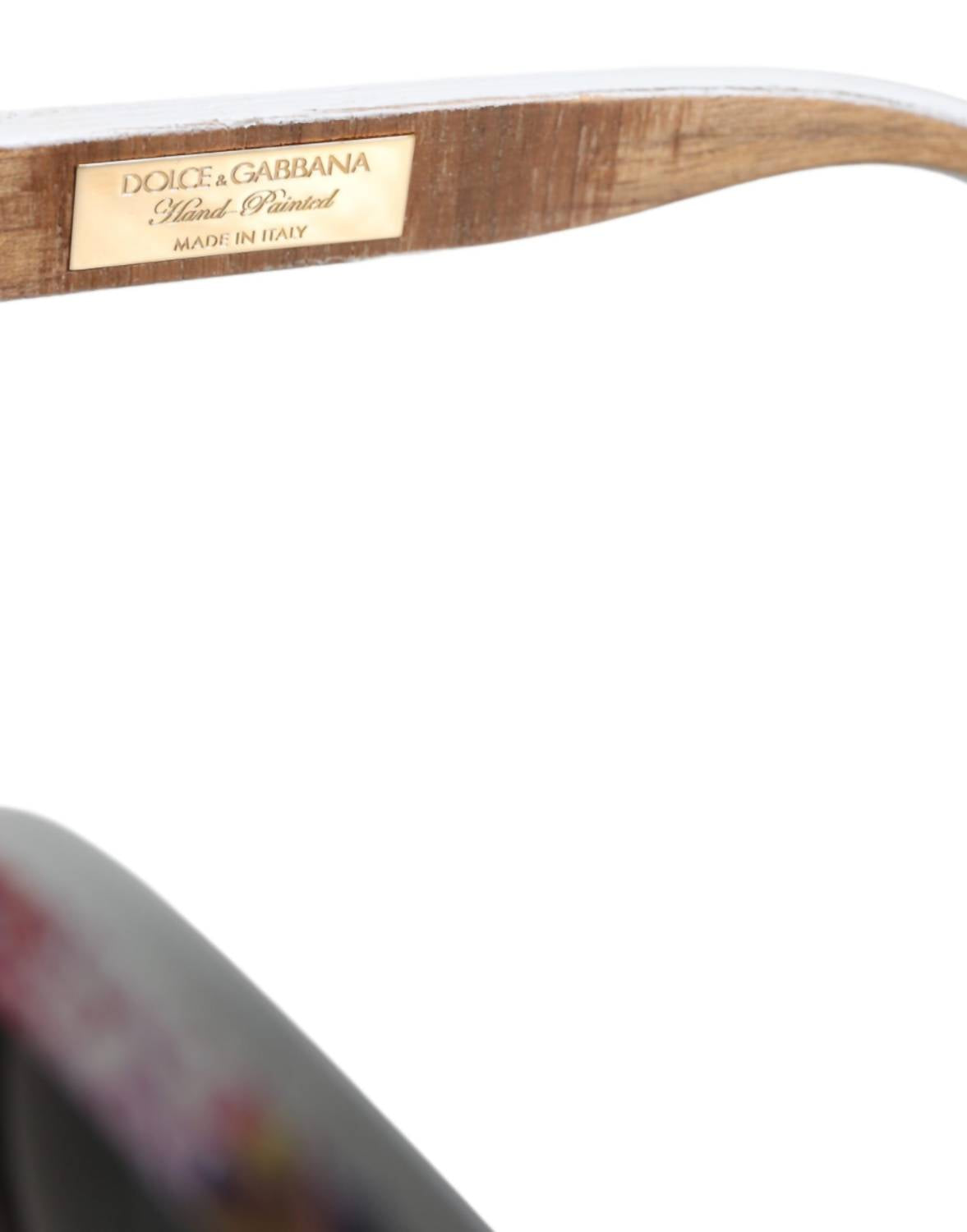 Dolce &amp; Gabbana - Óculos de sol femininos com armação de madeira, cristal e latão, com pintura floral à mão