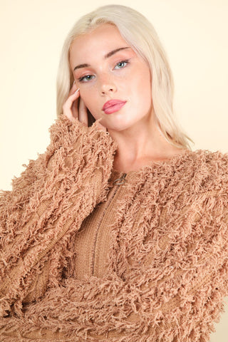 Jaqueta de malha com zíper VERY J Shaggy Yarn