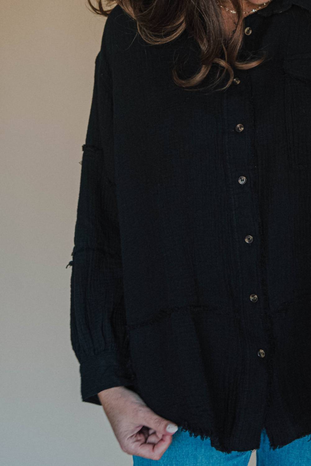 Easel - Zara Gauze Button Down Top