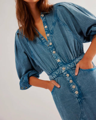 Free People - Vestido Midi Jeans Mad Love