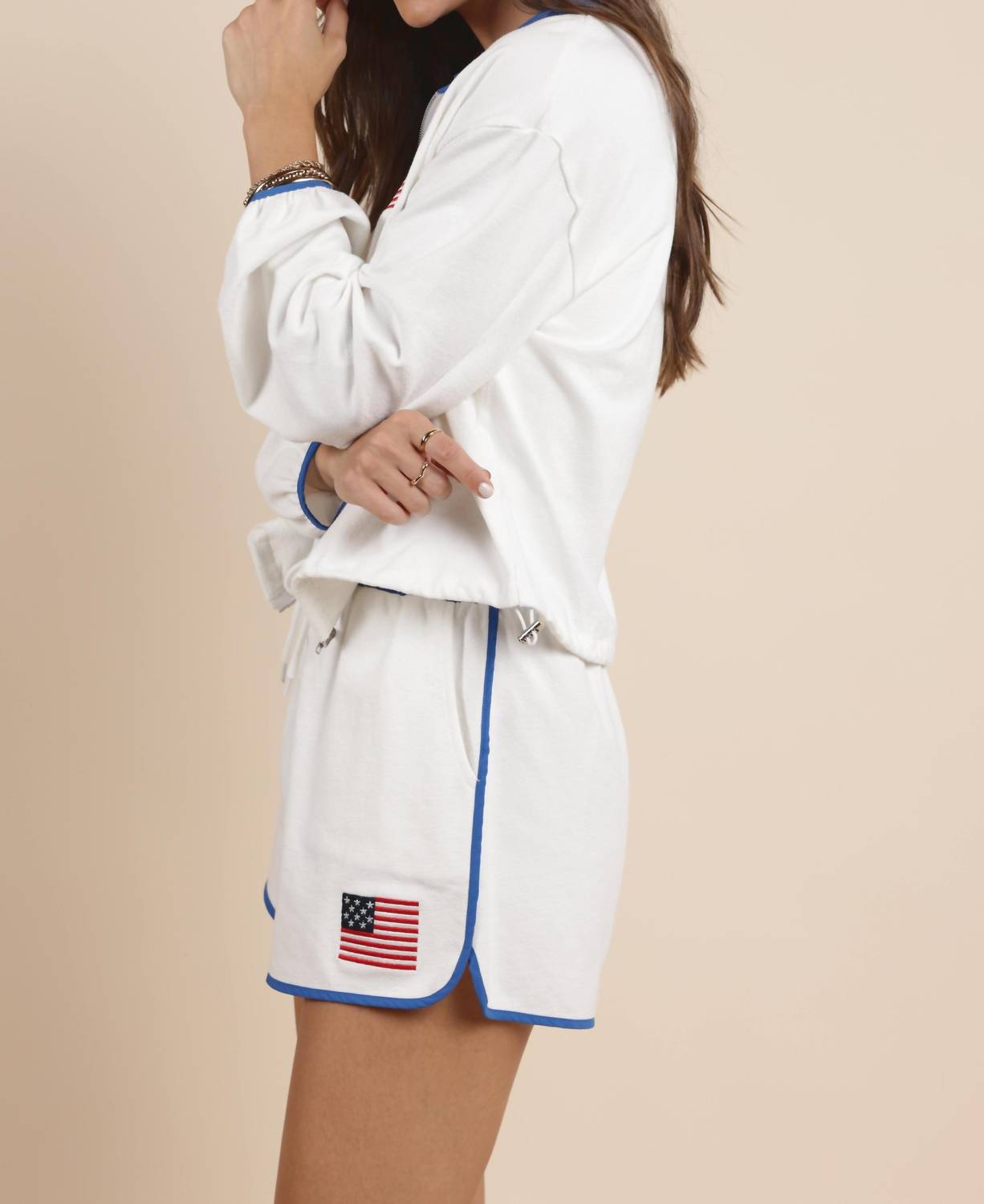 Sadie & Sage - Flag Embroidery Zip Up Collar Jacket