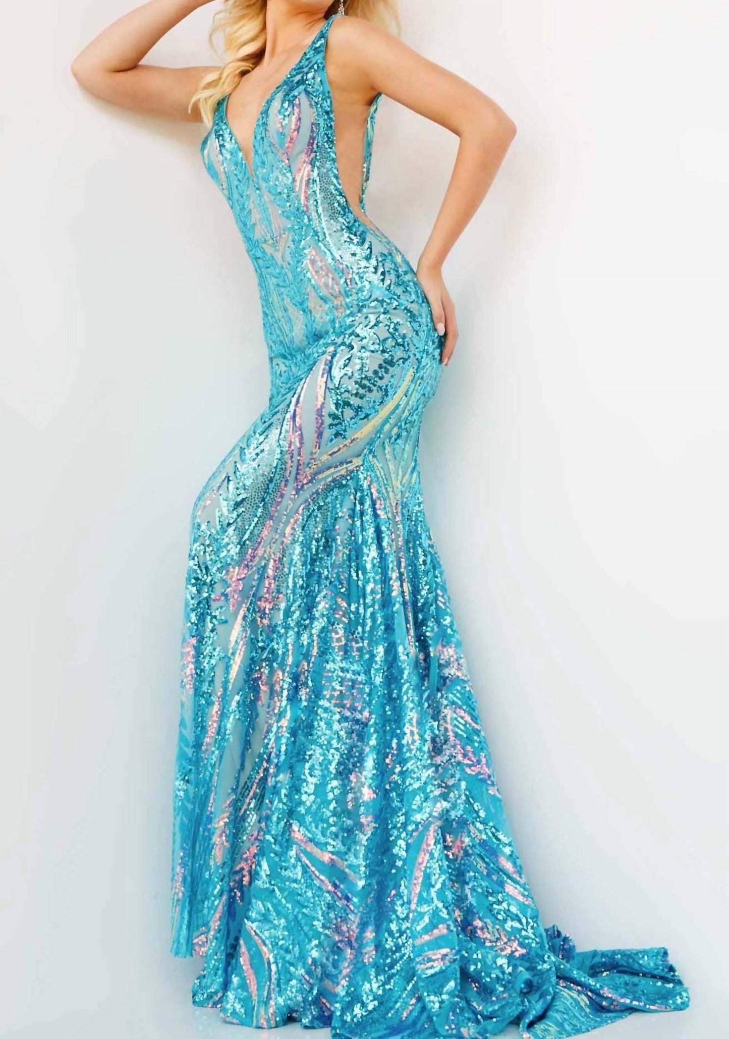 Jovani - Multicolored Sequin Sleeveless Dress