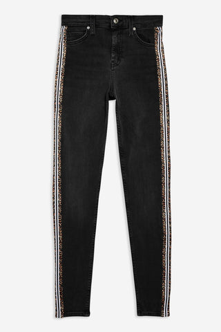 Topshop - Calça Jeans Skinny com Listras de Leopardo Jamie de Cintura Alta