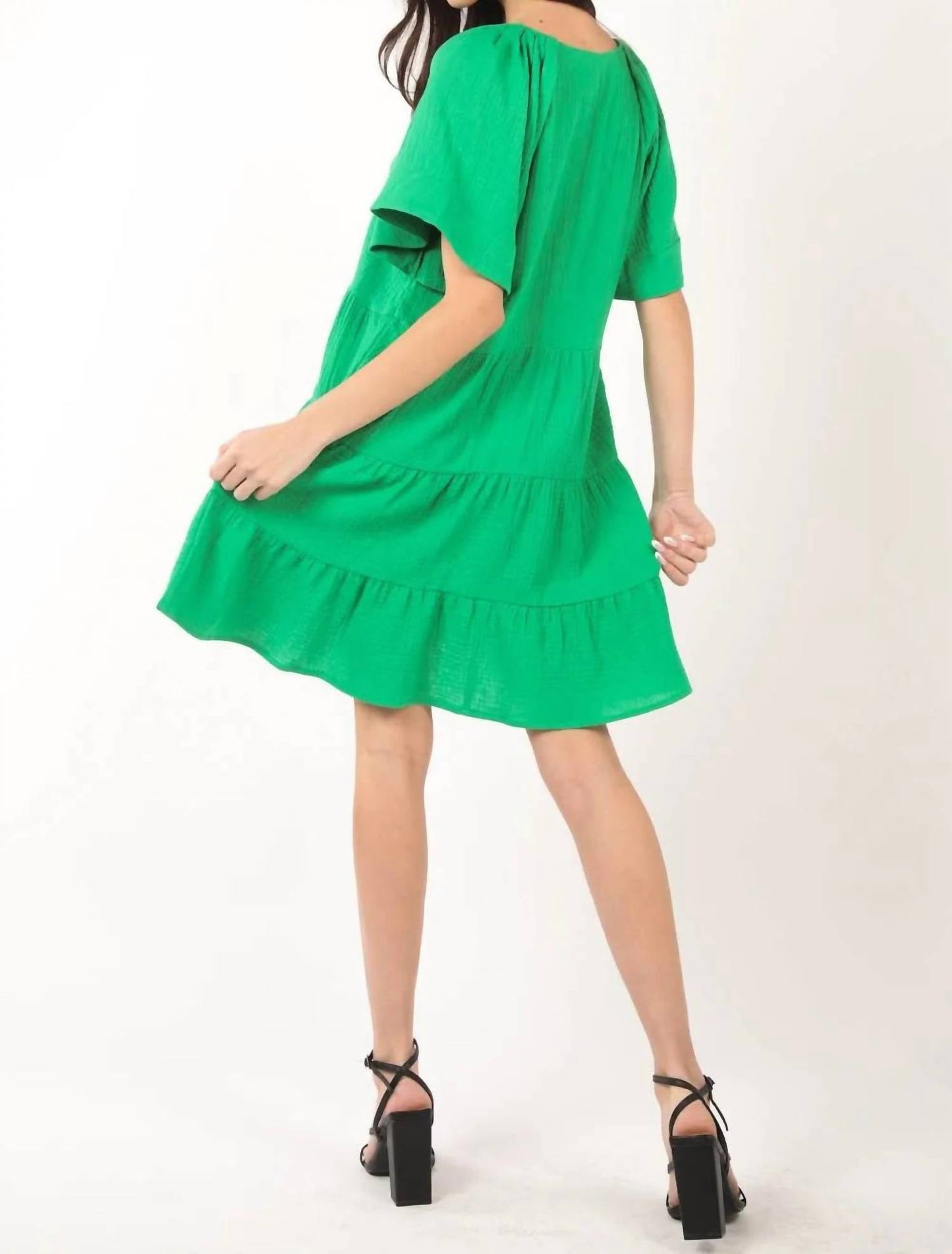 Very J - Texture V-neck Ruffled Tiered Dress