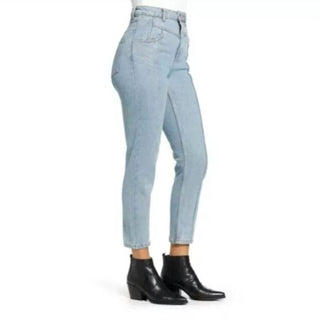 Topshop - Calça jeans mom Yoke Bleach cintura alta lavagem clara