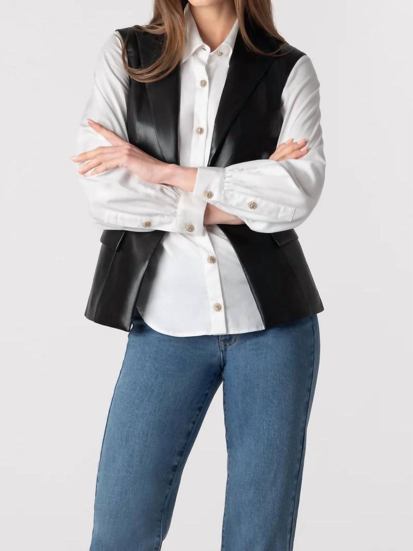 Generation Love - RIALTO VEGAN LEATHER SLEEVELESS BLAZER