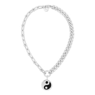 Eklexic - Colar feminino de corrente dupla com pingente grande de esmalte Yin Yang