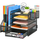 5 Tier Black Mesh Steel Desk Organizer with Side File Slots