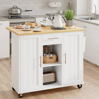 2Door Kitchen Island with Drawer  Drop Leaf  Mobile Storage Cart